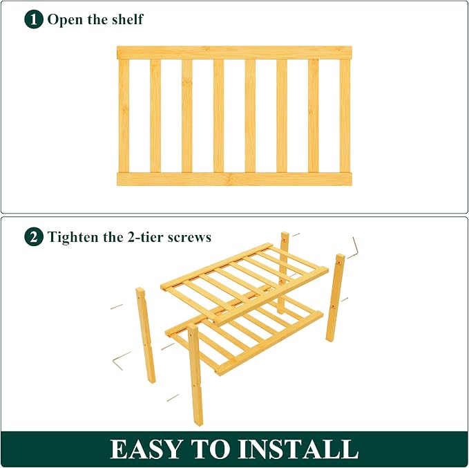 Smiry Bamboo Shoe Rack, 12 Vertical Slats, 2 Tier - 17.3" Wide, Natural | Stackable Free Standing Wooden Shoe Organizer, Wood Shoe Storage Shelf for Closet, Entryway