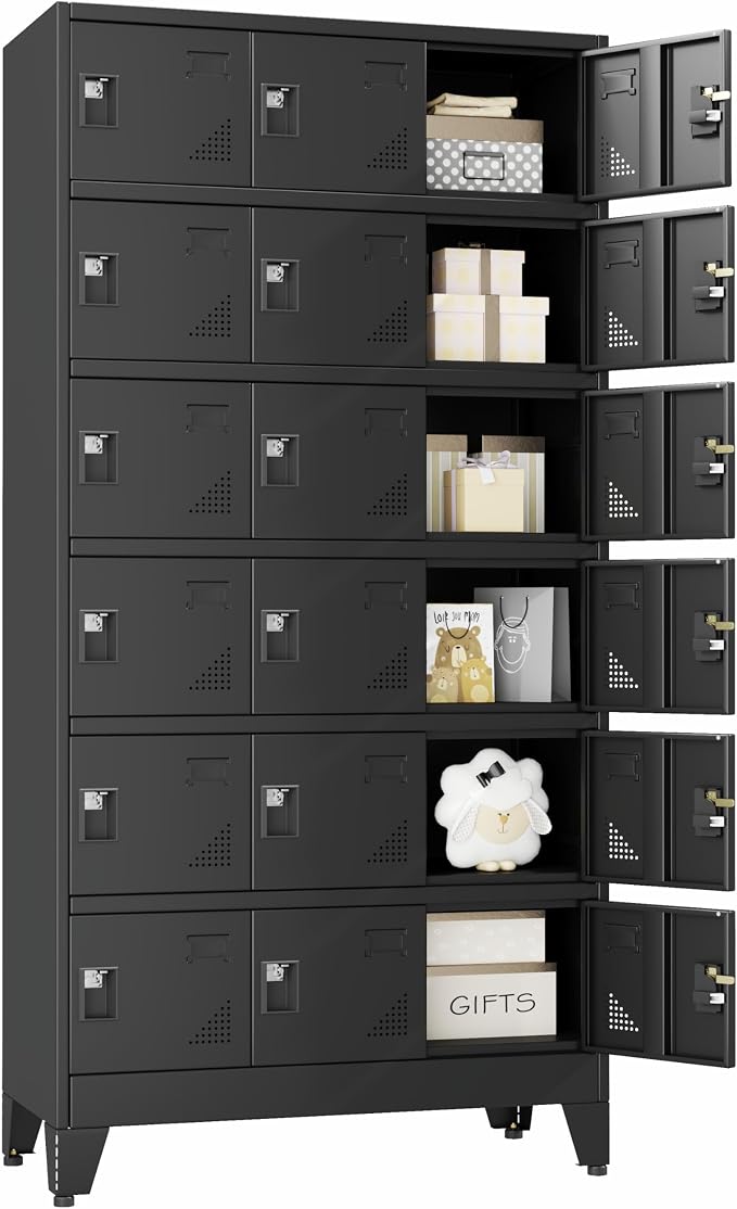 PAOFIN Metal Storage Lockers for Employees with Lock,Metal Storage Locker with 18 Doors for School Garage Office Gym Bedroom,Assembly Required,18 Door Black