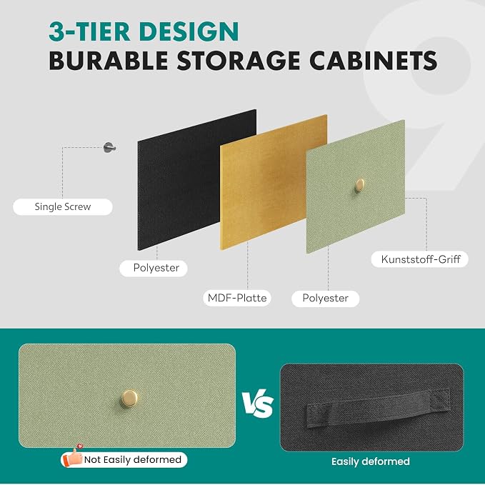 OLIXIS 9 Drawer Tall Dresser for Bedroom, Closet Organizers and Storage | Fabric Dresser with Wooden Top, Chest of Drawers for Clothes Storage, Tower Cabinet, Furniture, TV Stand, Light Green
