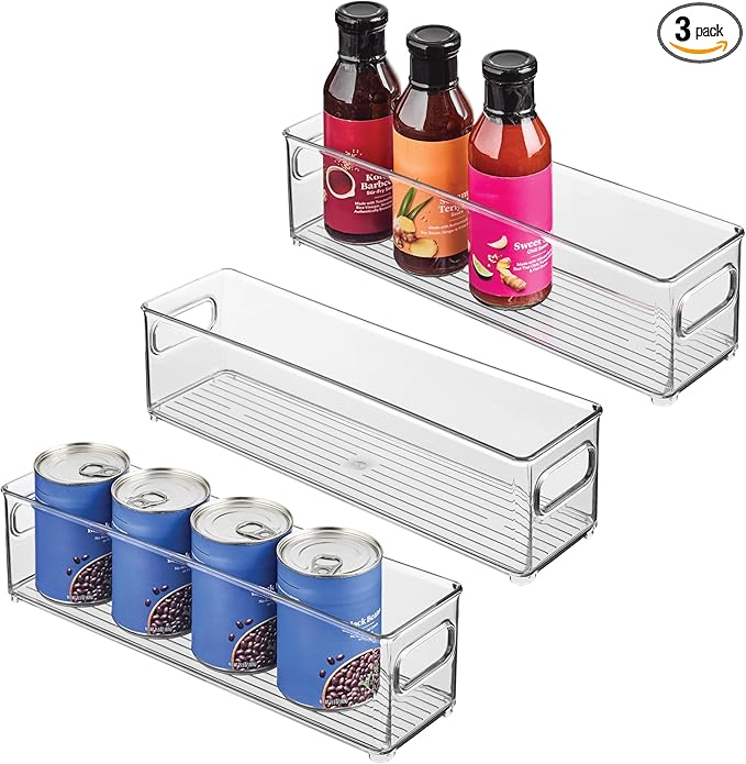iDesign Stackable Fridge Bin with Handles, Set of 3, Clear | Ideal for Freezer or Pantry, Made in USA