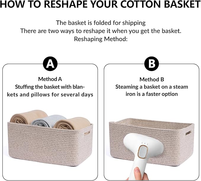 MiniArk Large Storage Baskets for Shelves, 17 x 13 x 7.5” Closet Organizers Bins for Clothes Blanket Towels, Baby Nursery, Toy Baskets Box, Woven Rope Baskets, 2 Packs Mixed Brown