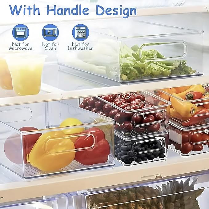 7 Pack Refrigerator Organizer Bins | 4 Sizes Stackable Clear Pantry Storage Bins with Handles for Fridge, Shelves, Drawer, Snack Organizer for Home & Kitchen