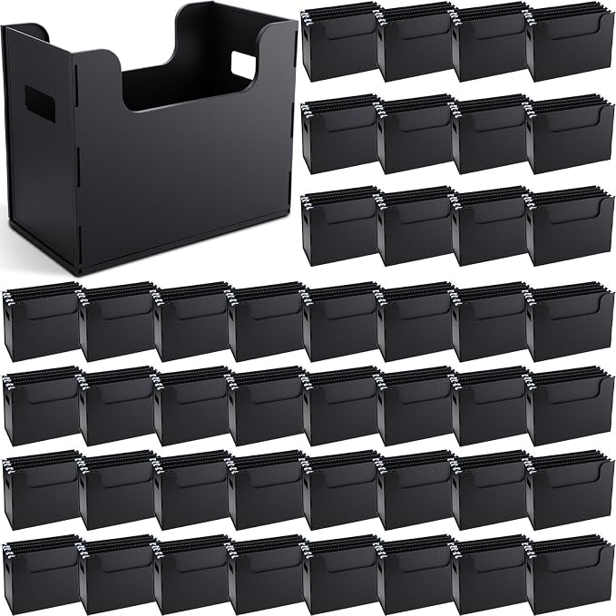 48 Pcs Portable Desktop File, Side Handles, Filing Organizer, Hanging File Folders, Letter Size for Schools Office Home (Black)