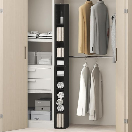 Furinno Fulda 8-Tier Closet Organizers and Storage, Open Shelf, Storage Organizer, 6-Inch Width, for Closet, Bedroom, Blackwood