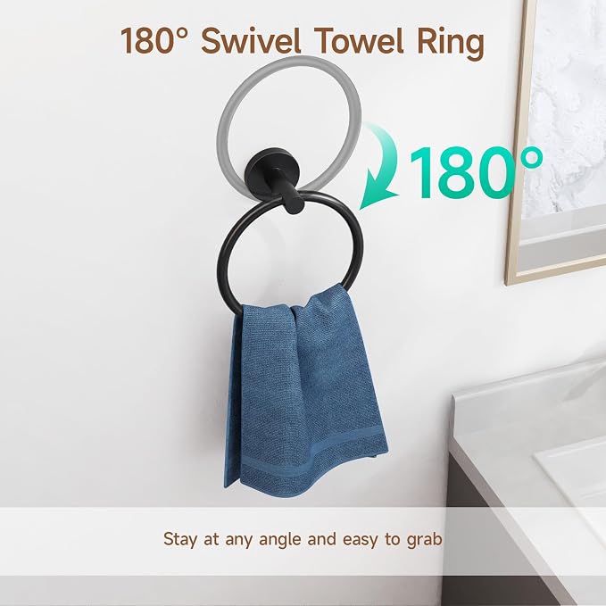 USHOWER 8PCS Matte Black Bathroom Hardware Set, 18-Inch Towel Bar Set | Durable SUS304 Stainless Steel Bathroom Accessories Set, Towel Racks for Bathroom Wall Mounted, Modern Home Decor