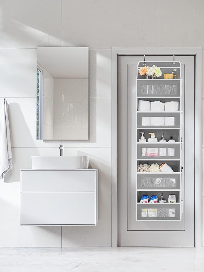 JARLINK Over the Door Organizer for Pantry, Bathroom, 5 Shelf Grey, 2 Pack | Anti-Tilt Design, 44 lb Load Capacity, Hanging Door Organizer with 5 Large Capacity Pockets, Behind Door Storage for Nursery