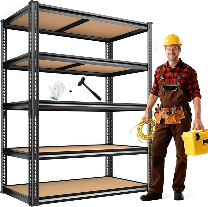 ROOMFAVE 5 Tier Storage Shelves, 2250LBS Heavy Duty Garage Shelving, Adjustable Metal Shelving Unit,Garage Storage Shelves for Pantry Basement Kitchen Warehouse,72" H x 35.56" W x 16" D Black