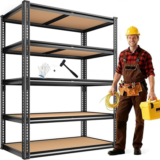 ROOMFAVE 5 Tier Storage Shelves, 2250LBS Heavy Duty Garage Shelving, Adjustable Metal Shelving Unit,Garage Storage Shelves for Pantry Basement Kitchen Warehouse,72" H x 35.56" W x 16" D Black