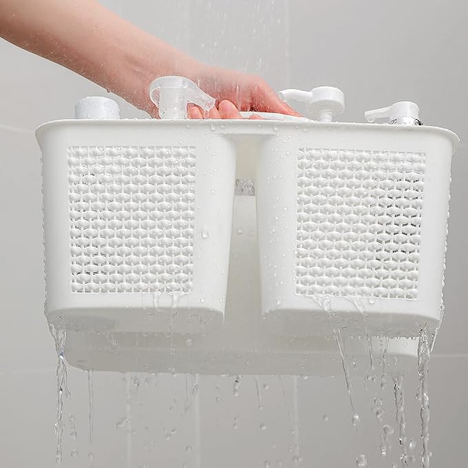 Plastic Portable Shower Caddy Basket with Handle, 3 Compartments, White | Storage Organizer with Drain Holes, Sturdy and Durable For Bathroom, Kitchen, College Dorm, Sink, Camping