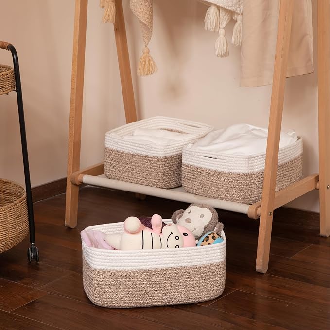 OIASKET Storage Baskets for Organizing 3 Pack, Woven Baskets for Shelves, | Closet Organizer Bins with Handle, Empty Gift Basket, Toy Storage for Toys, Blankets, Towels, Clothes, Books, 15"x11.42"x6.7"