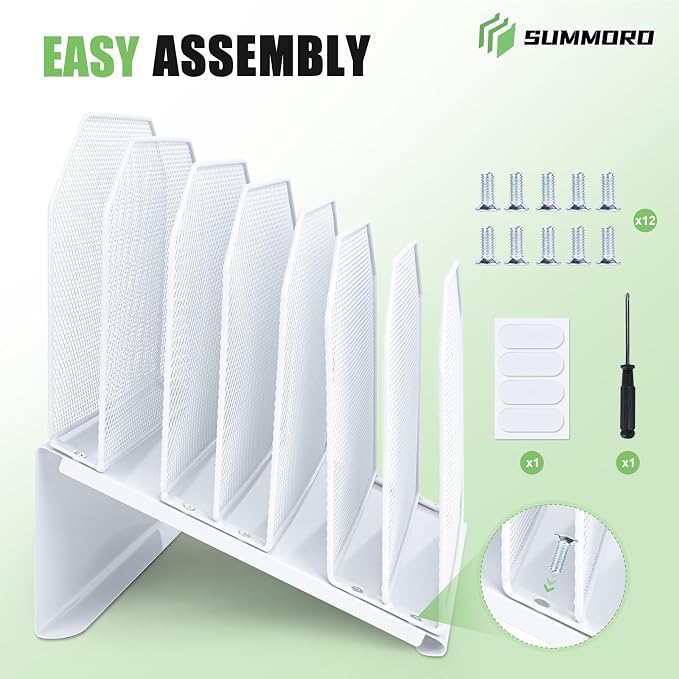 SUMMORO Inclined File Organizer for Desk, 7-Tier Vertical File Folder Holder Office Desk Organizer Metal Rack File Wire Mesh Desktop Document Sorter for Office School Classroom Home (White)