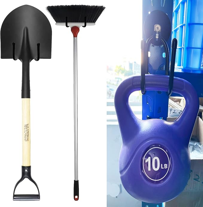 Pmsanzay 2 Pack Strong Magnetic Garage Storage Hooks, Heavy Duty Magnet Organizer Hooks with Rubber Coating for Garden Tools, Hose,Workshop,Pool Tools,for Indoor & Outdoor Hanging (Black)