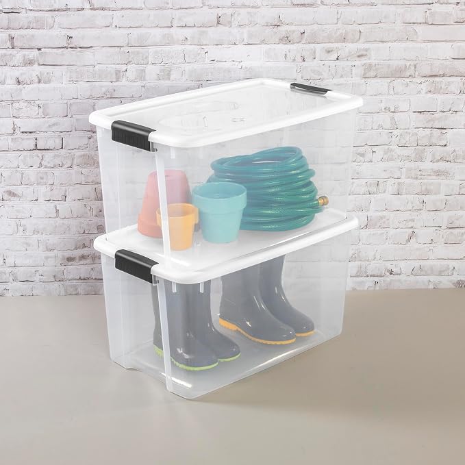 Sterilite 8-Pack 70 Quart Ultra Latch Box, Clear Storage Organizer Bins with Latching Lids - Stackable Plastic Containers for Home Organization in Garage, Attic, Basement, and Closet