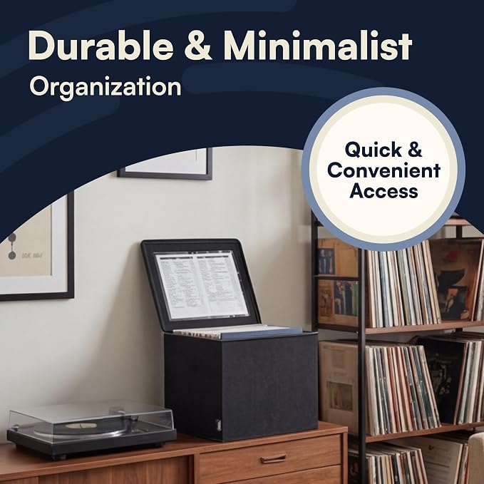 Vinyl Record Storage Box with Zip Closure – Holds Up to 90 12 Inch Vinyl Records – Collapsible Crate, LP Storage Boxes, Records Box – Stackable Record Case, Black, 4 Pack