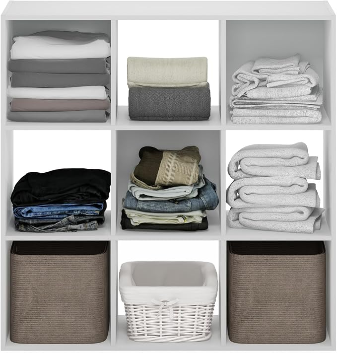 Furinno PELLI Closet Organizers and Storage, 9-Cube Closet Organizer, Open Shelf Closet Storage, for Wardrobe, Bedroom, Living Room, White