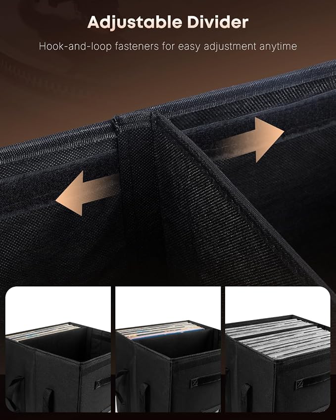 Uniclife 2 Pack Vinyl Record Storage Box with Lid & Handles | Collapsible, Splash-Resistant Album Storage Crate for 80 Single Records (12"), Black, 13" × 13" × 13"