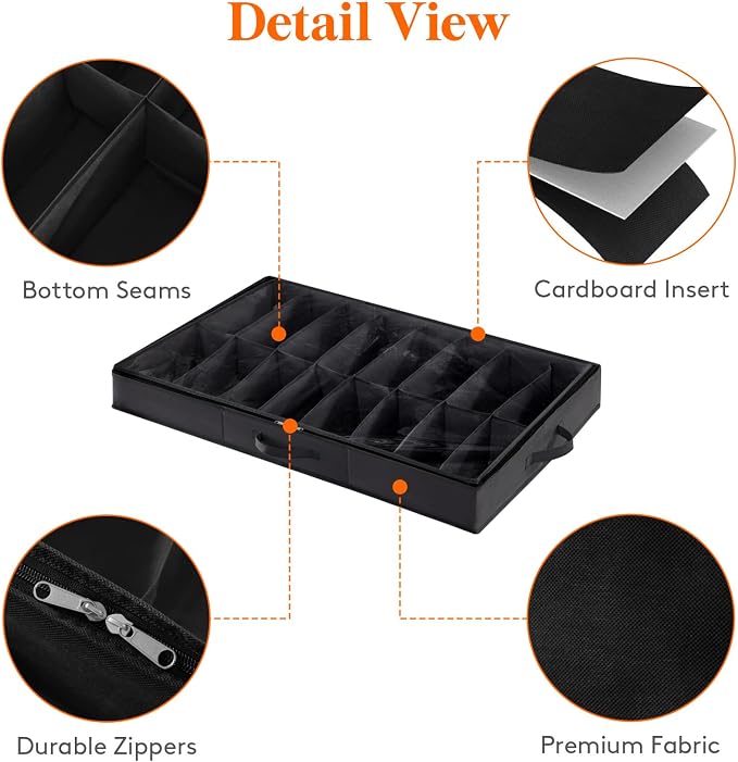 Lifewit Under Bed Shoe Storage Organizer 4 Pack(16 Shoes Cells), 4.3 Inches Profile Fabric Shoes Container Box with Clear Cover, Foldable Storage Bag with 2 Handles, Fits 32 to 64 Pairs