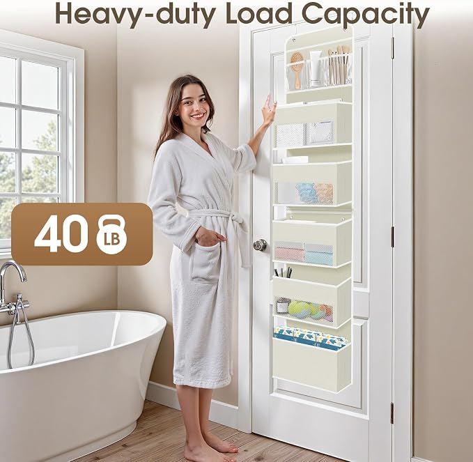 1Pack Over The Door Organizer Large Capacity Hanging Storage Room Organizer | 40 lb Capacity, Ultra-Sturdy, Detachable, Mesh Design with Clear Window, Space-Saving Organizer for Pantry, Nursery & Closet