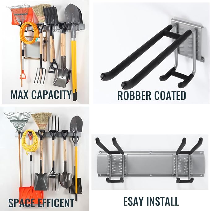 Aking Ace 48-Inch Garage Wall Organizer, Heavy-Duty Hook Set, 350lbs | Adjustable hooks for custom spacing, Organizes rakes, shovels & power tools, Ideal for shed organiztion