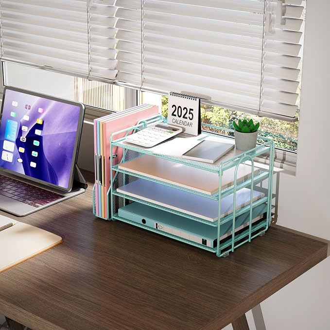gianotter 4-Tier Paper Organizer With Magazine Holder, Desk Organizers and Accessories, Desk Accessories & Workspace Organizers, File Organizer for Office Supplies Storag (Blue, 4-Tier)