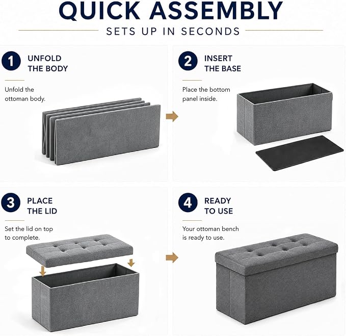 ALASDO 30 Inch Folding Storage Ottoman Bench with Hidden Storage, PU Leather Ottoman Foot Rest Stool, End of Bed Bench for Bedroom, Living Room, Entryway and Closet, Grey