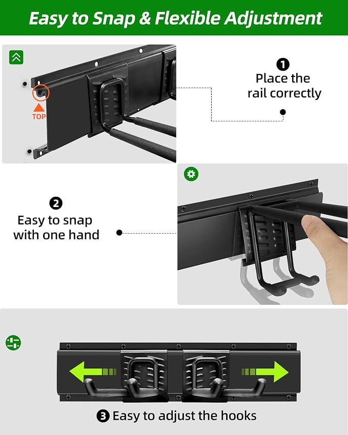 PIYILO 64 in Garage Tool Organizer Wall Mount, Adjustable Tool Storage Rack | Heavy-duty 510 LBS, 10 Hooks in 4 Types, Wear & Tear Resistant, Soft Anti-Scratch Hook Sleeves, For Yard Tools, Shovels, Shed