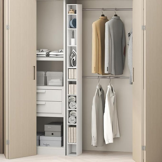 Furinno Fulda 10-Tier Closet Organizers and Storage, Open Shelf, Storage Organizer, 6-Inch Width, for Closet, Bedroom, White