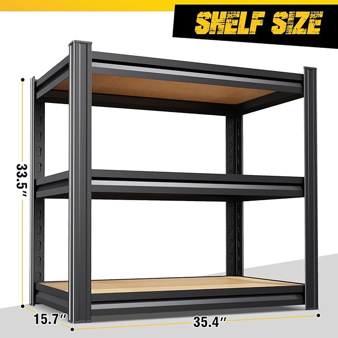 2-Pack 3-Tier Heavy Duty Garage Shelving Set for Home Storage & Organization, Adjustable Metal Utility Rack for Garage, Pantry, Kitchen, Closet & Household Essentials, 33.5"H x 35.4"W x 15.7"D