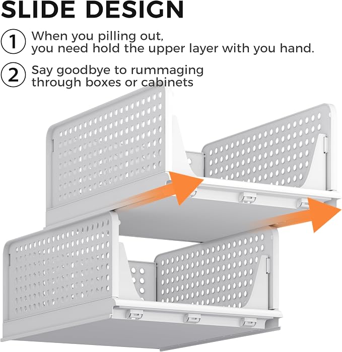 Pinkpum 5 Pack Stackable Plastic Storage Closet Organizers and Storage Bins Drawer Shelf Storage Container for Wardrobe Cupboard Kitchen Bathroom Office White | Drawer Shelf Storage Container for Wardrobe Cupboard Kitchen Bathroom Office White Foldable...