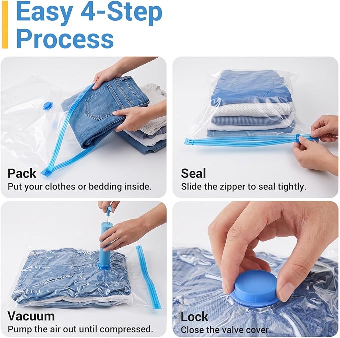 Fygrip Vacuum Storage Bags with Hand Pump, Plastic Packaging Bags, 80% Space Saver Vacuum Seal Bags for Clothing, Travel Lugggage, Blankets, Comforters, 10 Jumbo