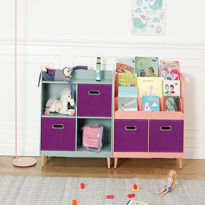 Fabric storage bins Cubes, Fabric Cube Organizer with Handle, Foldable Cube Bins for Cloth or Accessary Storage, 11x11x11, Set of 6, (Purple)