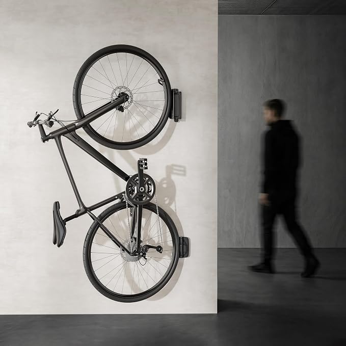 Bike Wall Mount for Garage, Holds 77lbs,Swivel Indoor Bike Storage, 1 Pack | Adjustable 65° angle for space-saving storage. Fits most bikes with tires under 3.15"H/3.5"W. Ideal for garage & entryway.