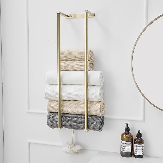 BWE Brushed Gold Towel Racks for Bathroom 28" Towel Holder for Rolled Towels