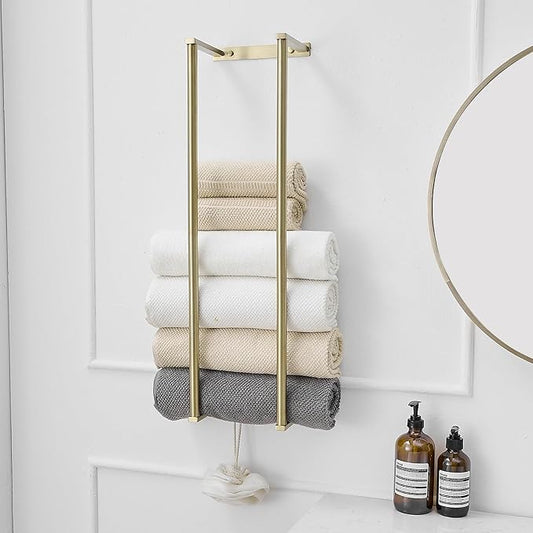 BWE Brushed Gold Towel Racks for Bathroom 28" Towel Holder for Rolled Towels