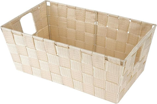 Whitmor Small Woven Storage Baskets for Shelves - Decorative Bathroom Organizer Bins with Metal Structure, Versatile Shelf Storage Solution for Home Organization & Closet (Latte)