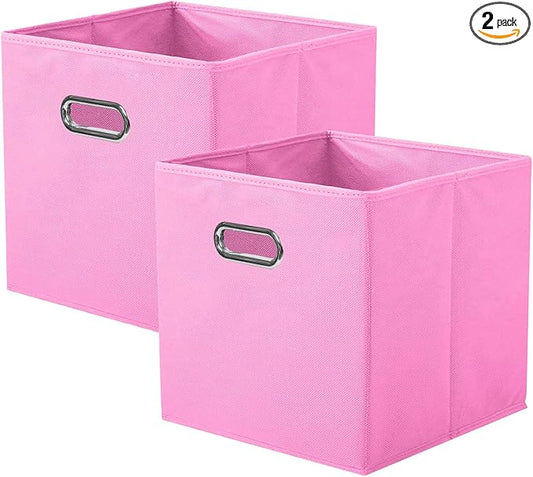 ShellKingdom Storage Bins, Foldable Fabric Storage Cubes with Metal Handle | Cloth Storage Organizer Drawer For Closet And Toys, 11 X 10.5 X 10.5 INCH, 2 Pack (Pink)