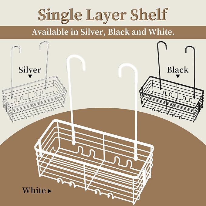 DELLAN Hanging Shower Caddy, Shower Rack Hanging for Bathroom, White | Shower Rack with Hooks Over the Door, Bathroom Shower Caddy and Basket