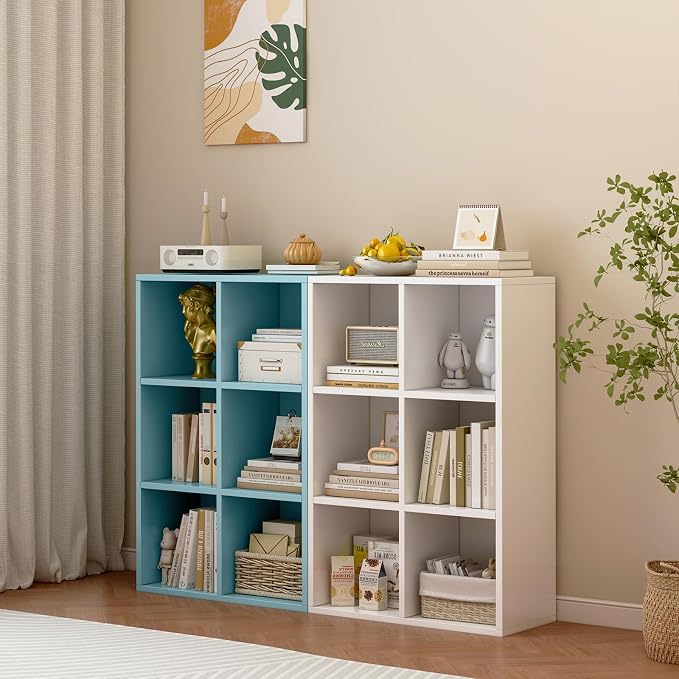 OSCHF 6-Cube Storage Shelf Bookcase, Light Blue | Wooden 3-Tier Open Bookshelf, Fits 11×11" Bins, Vertical or Horizontal Use, Full Back Panels, For Home Office