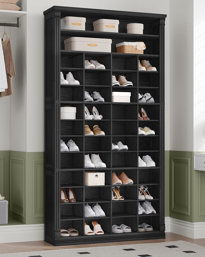 Hzuaneri 13 Tiers Shoe Storage Cabinet, Tall Shoe Cabinet with Cubby | Wooden Shoes Organizer for Closet, 52 Pairs, Shoes Cubby Organizer for Entryway, Hallway, Bedroom, Black SR41004X