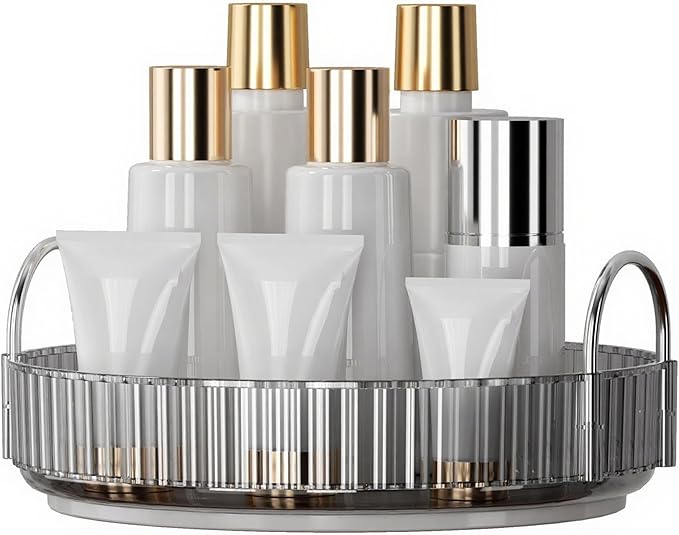 YCIA&DONE 360 Rotating Makeup Organizer and Storage for Vanity Countertop 1 Tier, High Capacity Cosmetic Skincare Perfume Organizers for Dresser Bathroom Fridge Lazy Susan (Smoky Gray)