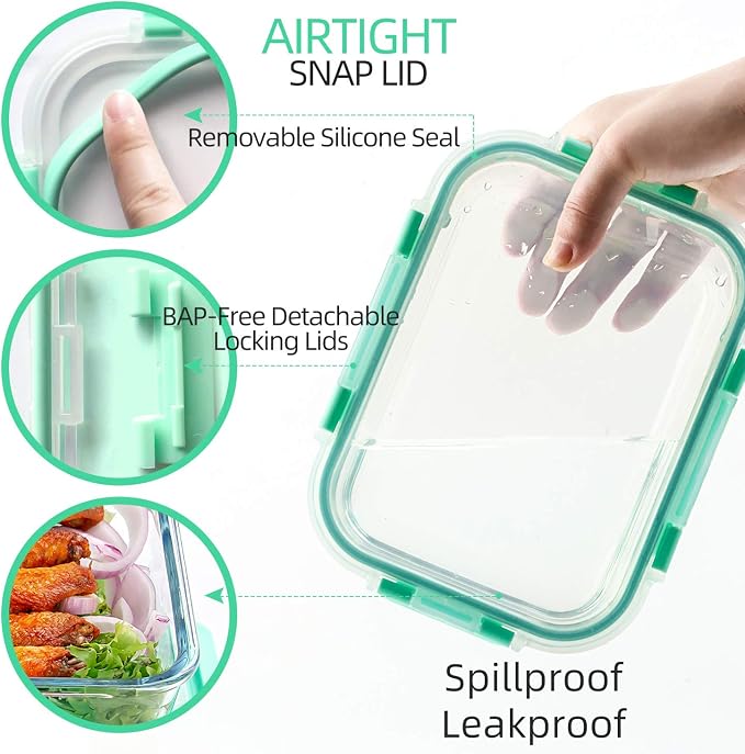 C CREST [10-Pack] Glass Food Storage Containers with Lids, Airtight, BPA Free, Meal Prep Containers for Kitchen, Home Use