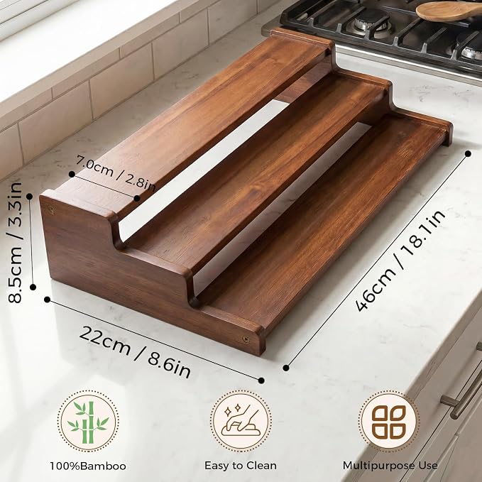 Spice Rack Kitchen Cabinet Organizer-18-Inch Bamboo Spice Organizer for Kitchen Countertop, Cabinet, and Pantry Storage (Walnut, L)