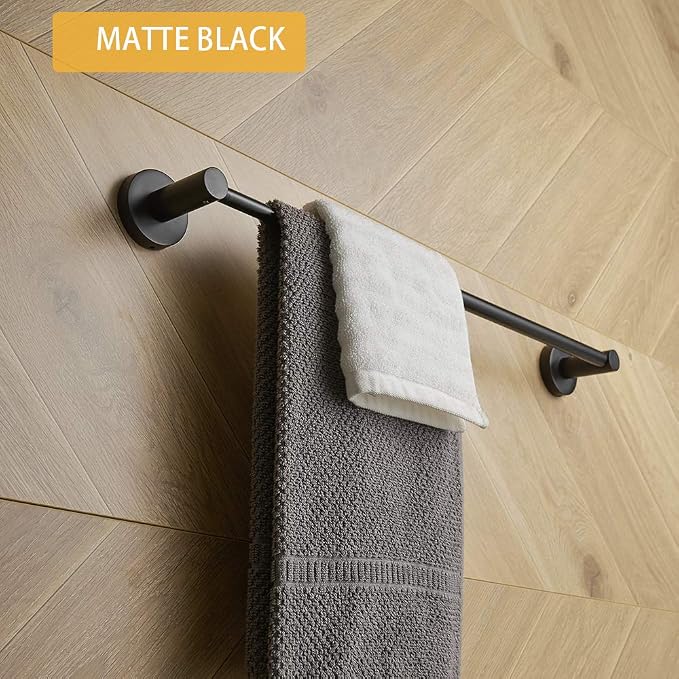 BESy Towel Racks for Bathroom Wall Mounted Bath Towel Bar Matte Black | Adjust 15" to 26" Rustproof, Stainless Steel Towel Holder, Wall Mounted for Bathroom Accessories, Heavy Duty, Space Saving