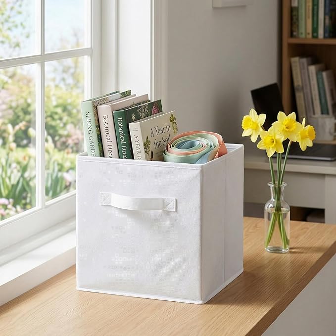 ShellKingdom Storage Bins, Foldable Fabric Storage Cubes And Cloth Storage | Storage Organizer For Closet And Toys, 10.5x10.5x11 INCH, 6 Pack (White)