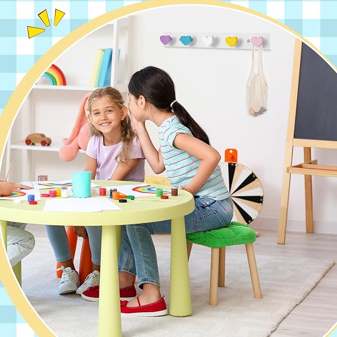 Maitys 2 Pcs Kids Coat Rack Wall Mount Kids Wall Hooks Rainbow Coat Rack Hooks for Boys Girls Toddler Cute Bathroom Decor Colorful Backpack Hanger Supplies for Clothes Hat Towel in Bedroom(Heart)