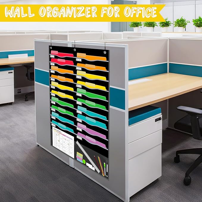 22 Pockets Hanging Wall File Organizer for Legal/ Letter Size Paper, Over the Door Organizer, 31¾" x 45½" Pocket Chart for Classroom, Office, Warehouse, Home Use with 24 Name Tags & 6 Hooks