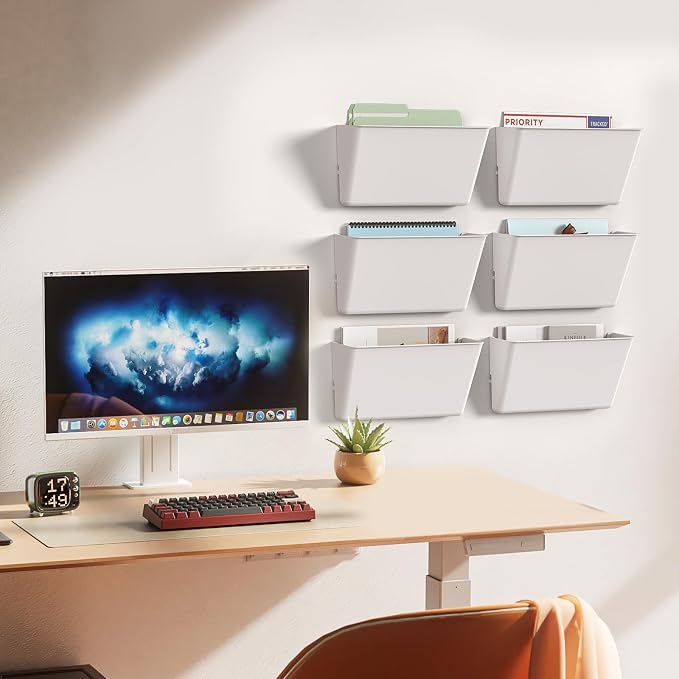 Gawerk Clear Acrylic Single Pocket, Plastic Hanging Wall Mount File Holder for Office Home (White, 2 Pack)
