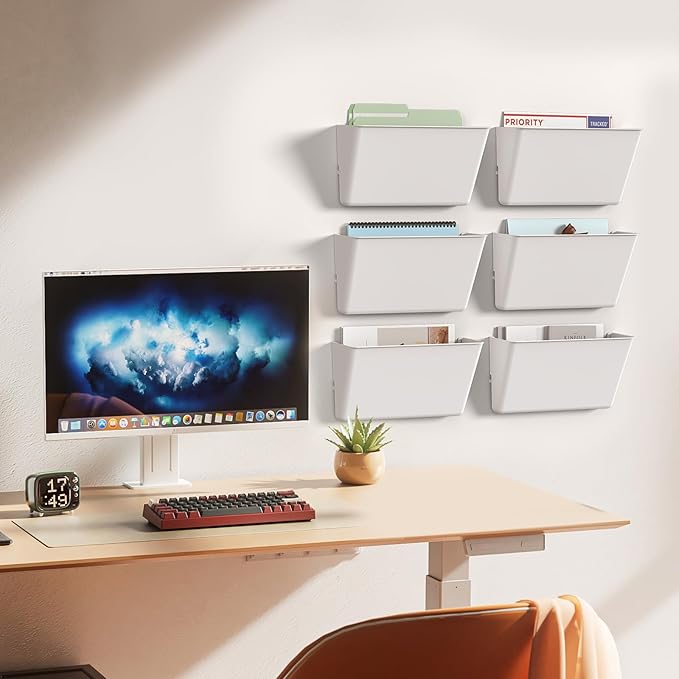 Gawerk Clear Acrylic Single Pocket, Plastic Hanging Wall Mount File Holder for Office Home (White, 3 Pack)