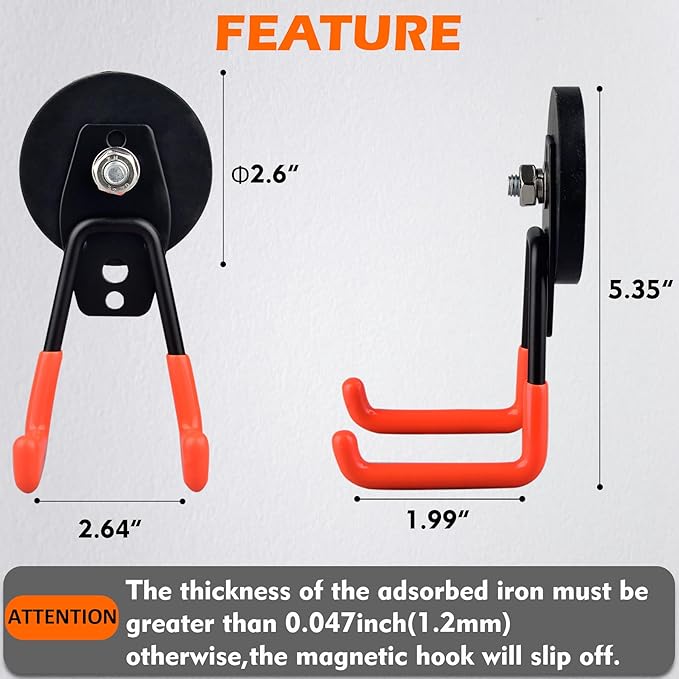 MUTUACTOR Magnetic Hooks,4Pack Strong Heavy Duty Magnet Hook for Hanging,Non-Slip Rubber Coated Utility Magnetic Hooks for Storage Garage Tools Power Drill Driver Tool Chest Locker(Orange)