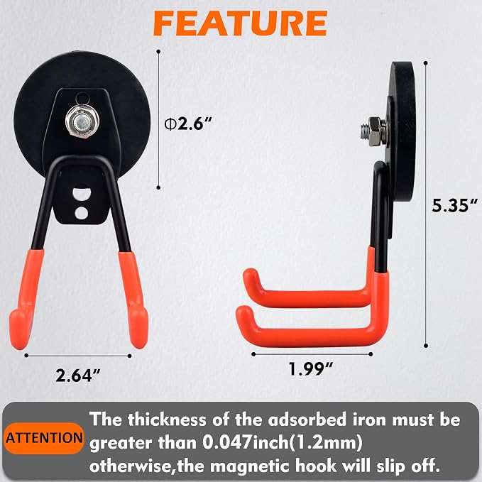 MUTUACTOR Magnetic Hooks Heavy Duty,2PCS Strong Magnetic Garage Hooks for Hanging,Anti-Slip Powerful Magnet Storage Utility Hooks for Cruise Cabins Cabinet Fridge Shed Workshop
